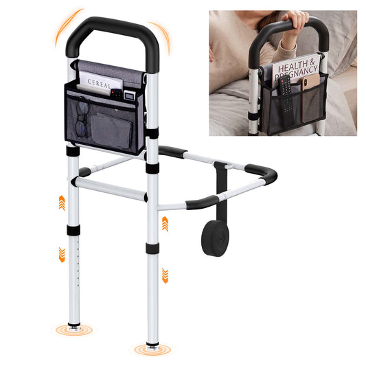 COSYWILL Adjustable Bed Rails for Adults, 330LB Bed Cane, Bed Assist Rails with Non-Slip Handle, Storage Pockets and Tool-Free Assembly
