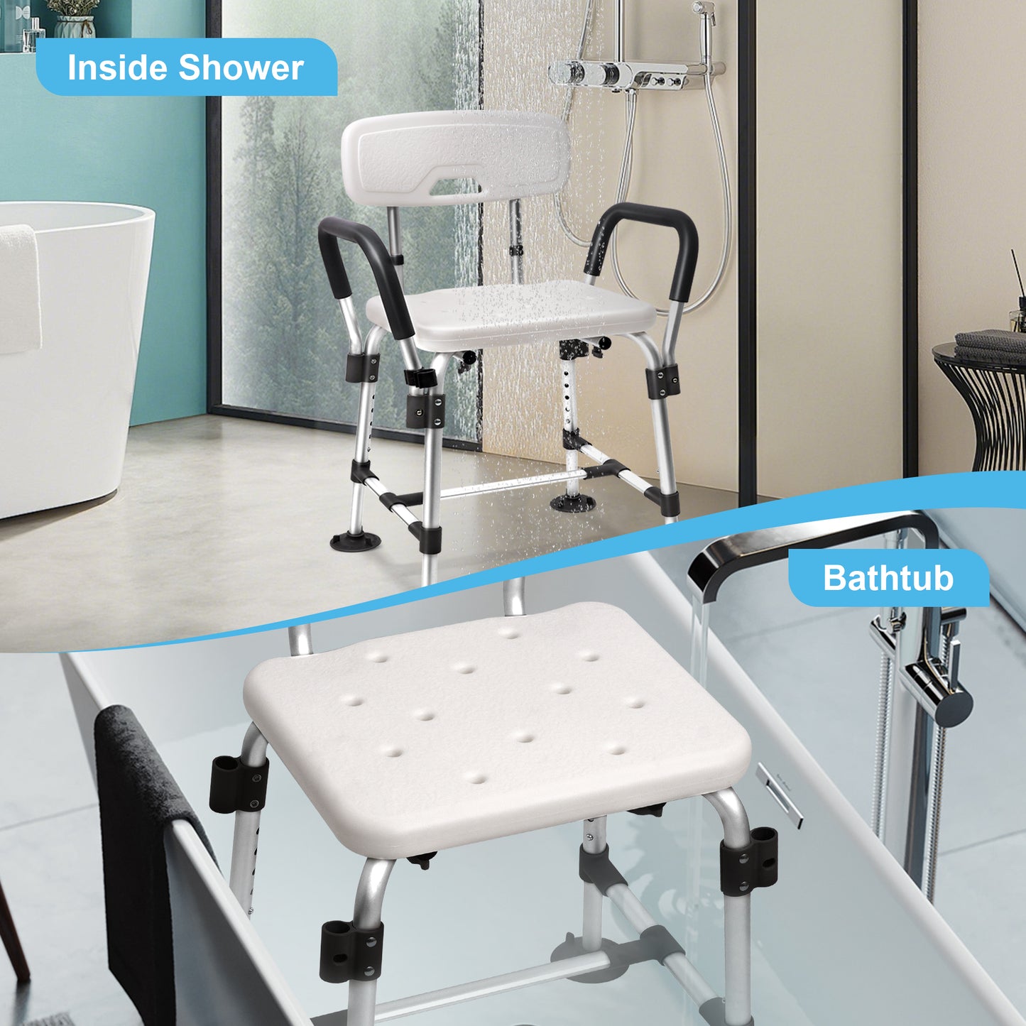 COSYWILL Shower Chair for Inside Shower,Bath Chair with Arms and Back,Heavy Duty Safety Shower Bench with Height Adjustable Bath Seat,White