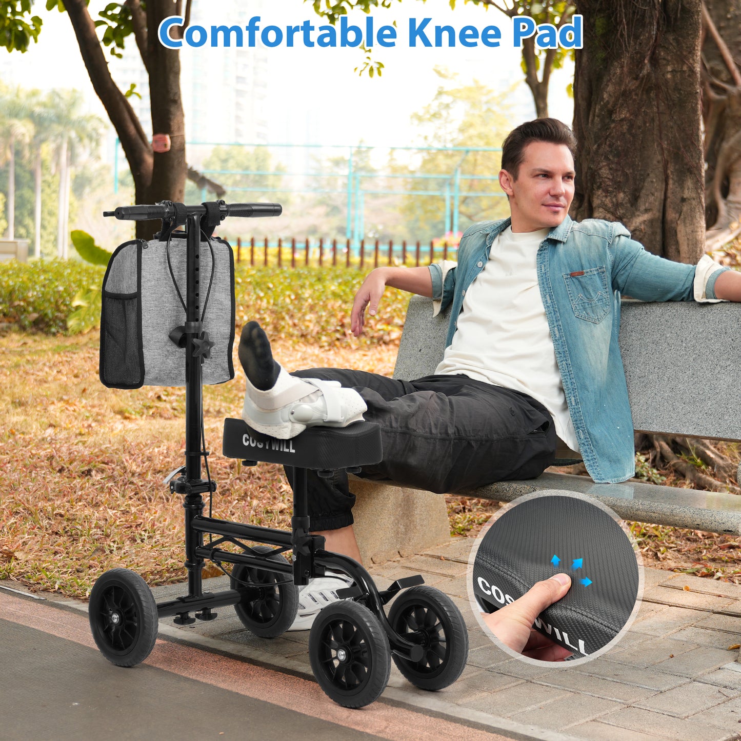COSYWILL Knee Scooter,Economy Knee Walker with Dual Braking System,Foldable Scooter for Foot Injuries,Compact Crutches Alternative,Black