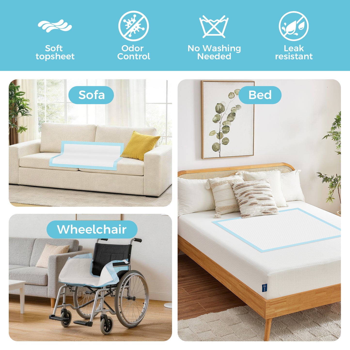 COSYWILL Bed Pads,23'' x 36'' Incontinence Bed Pads for Adults, Disposable Underpads with Adhesive Strip,30 Count