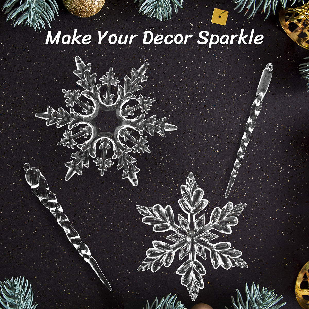 Yexmas 36 Pcs Christmas Tree Crystal Ornaments, Hanging Acrylic Navidad Snowflake Icicle Pendant Crystal Decorations for Holiday Decor, New Year Party