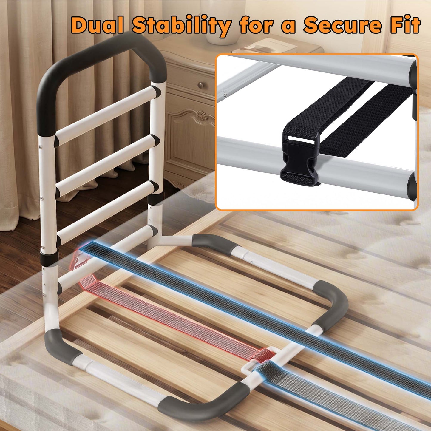 COSYWILL Adjustable Bed Rails for Adults, 330LB Bed Cane, Bed Assist Rails with Non-Slip Handle, Storage Pockets and Tool-Free Assembly