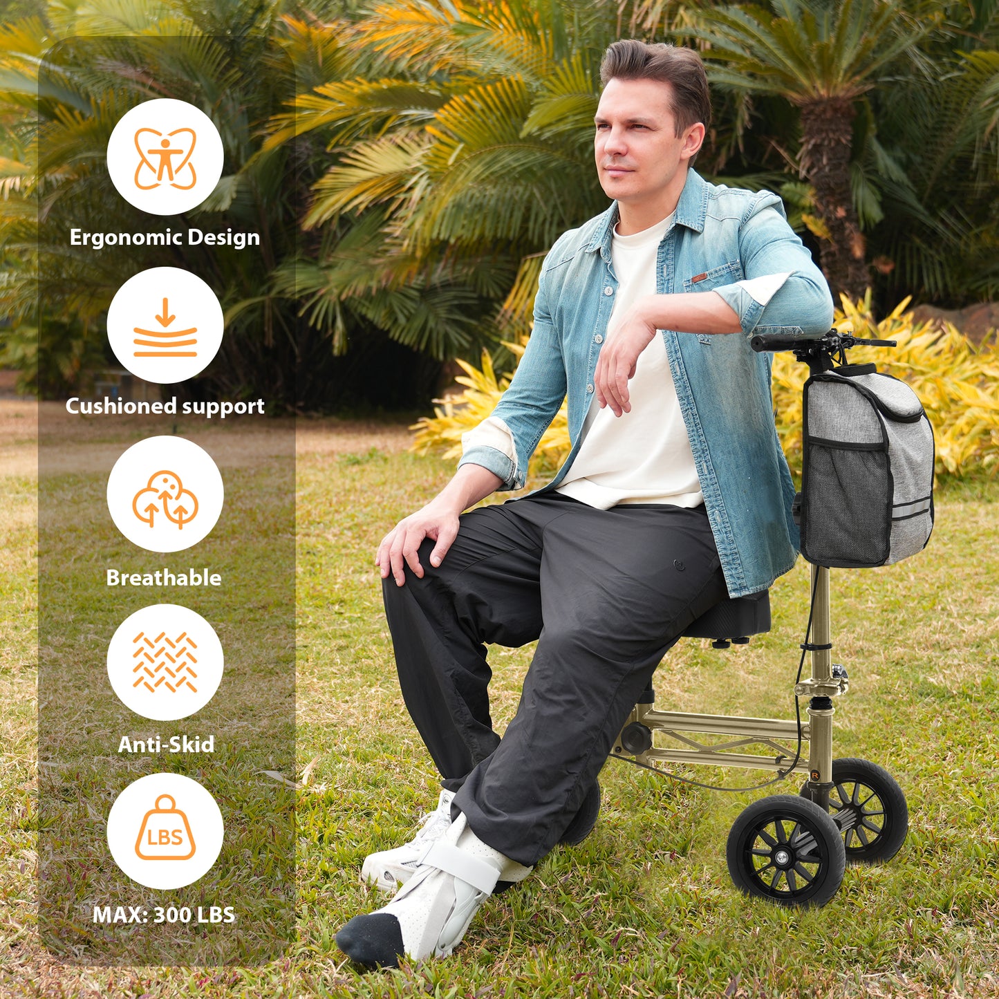 COSYWILL Knee Scooter,Economy Knee Walker with Dual Braking System,Foldable Scooter for Foot Injuries,Compact Crutches Alternative,Champagne Gold