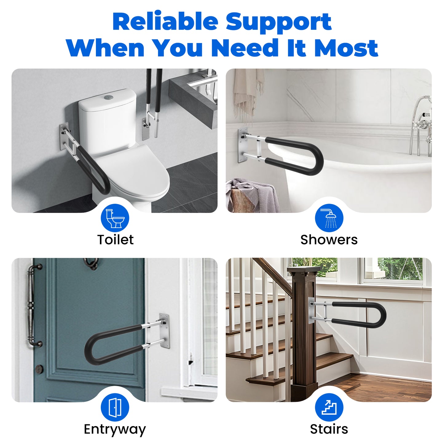 COSYWILL 2PCS Toilet Grab Bar,23.8 in Folding Bathroom Handrail with Padded,Safety Grab Rail for Disabled Elderly Pregnant