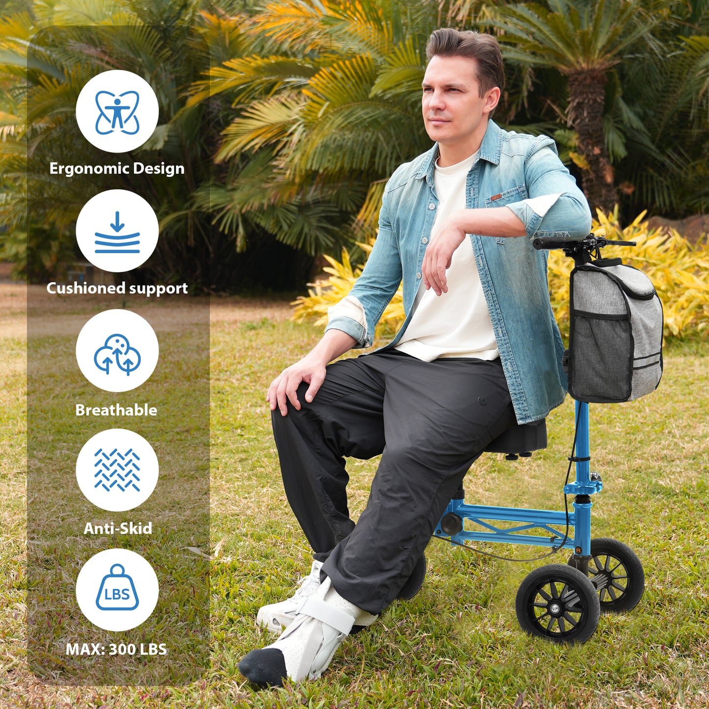 COSYWILL Knee Scooter,Economy Knee Walker with Dual Braking System,Foldable Scooter for Foot Injuries,Compact Crutches Alternative,Light Blue