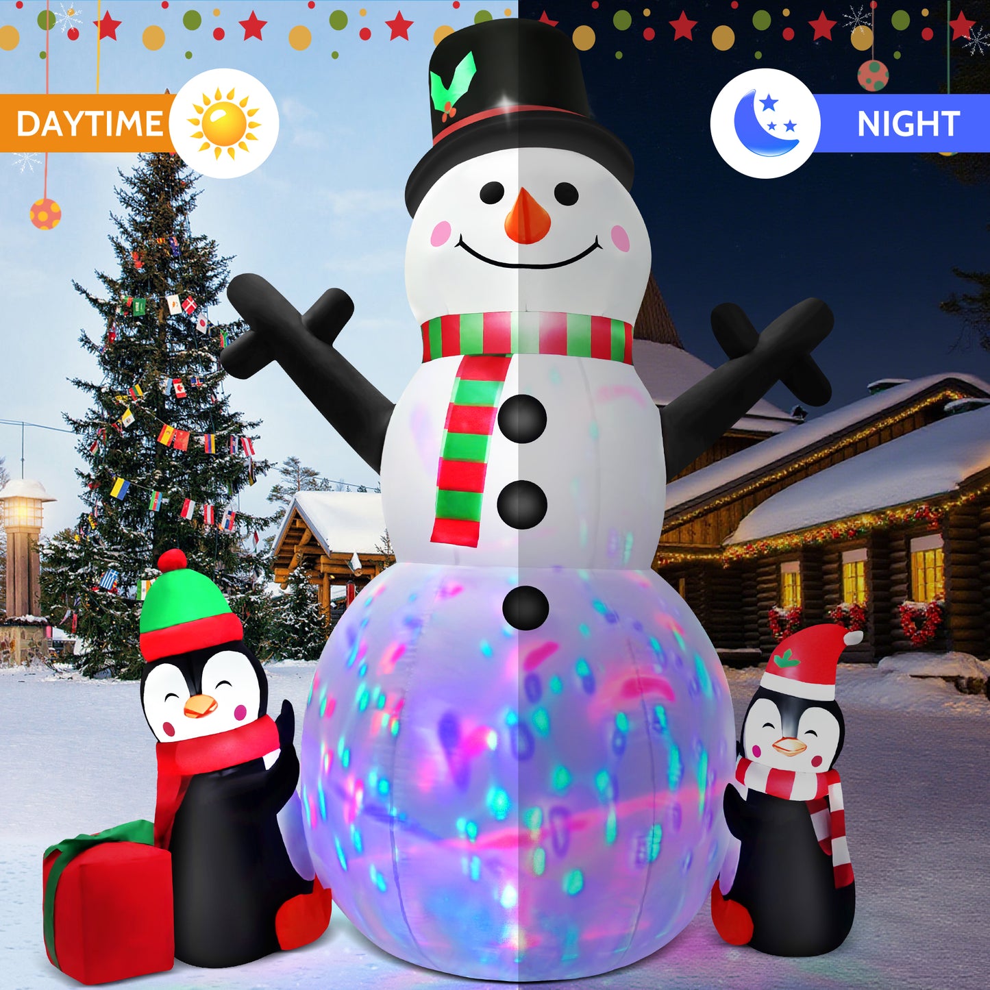 IZNEN 6FT Christmas Snowman Inflatables,Outdoor Snowman Decor with Penguins & Gift Boxes,Xmas Blow Up Yard Inflatables for Party Indoor Garden Lawn Decor