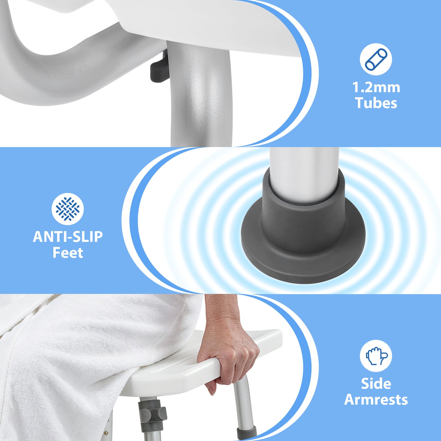 MoveEase Shower Chair with Back, Height Adjustable Bath Seat, Non-Slip Bathroom Stool for Bathtub and Shower, Supportive Mobility Aid