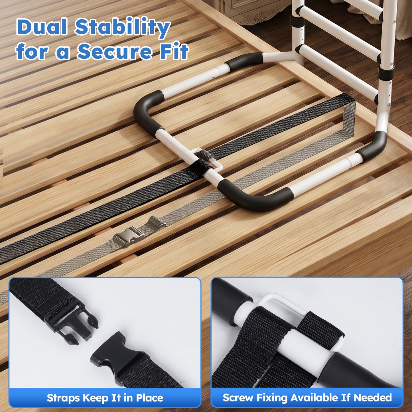 COSYWILL Bed Rails for Adults, Adjustable Bed Assist Rail with Storage Pocket and Safety Strap, Non-Slip Bedside Support Rail Supports up to 330 lbs