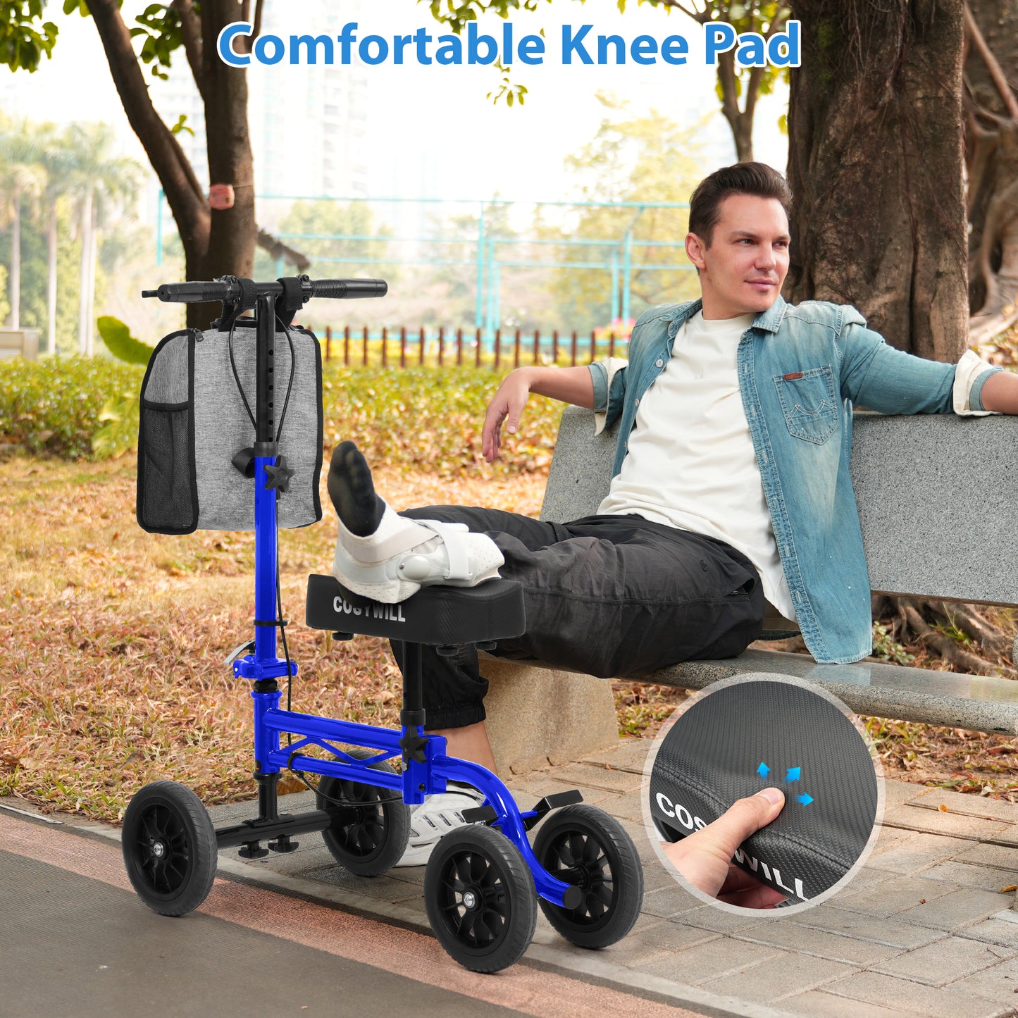 COSYWILL Knee Scooter,Economy Knee Walker with Dual Braking System,Foldable Scooter for Foot Injuries,Compact Crutches Alternative,Blue