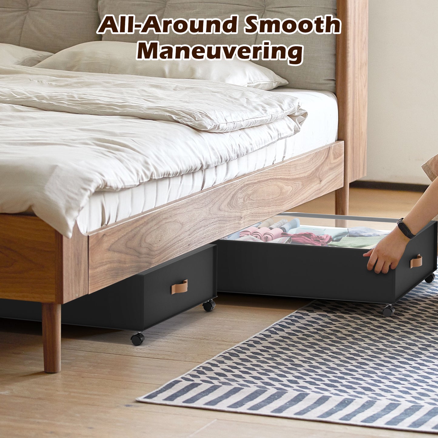 YOUPINS 2 Pack Rolling Under Bed Storage Containers Bin with Wheels, Gray