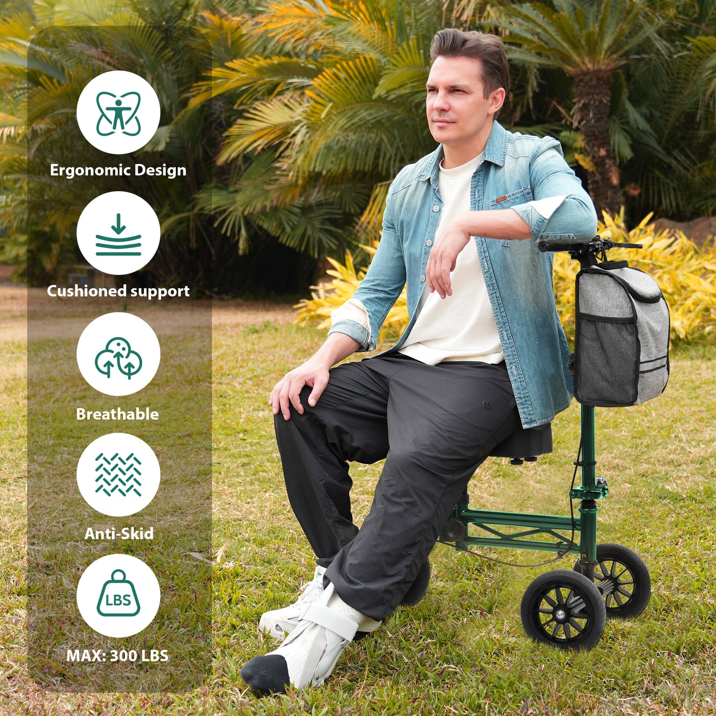 COSYWILL Knee Scooter,Economy Knee Walker with Dual Braking System,Foldable Scooter for Foot Injuries,Compact Crutches Alternative,Green