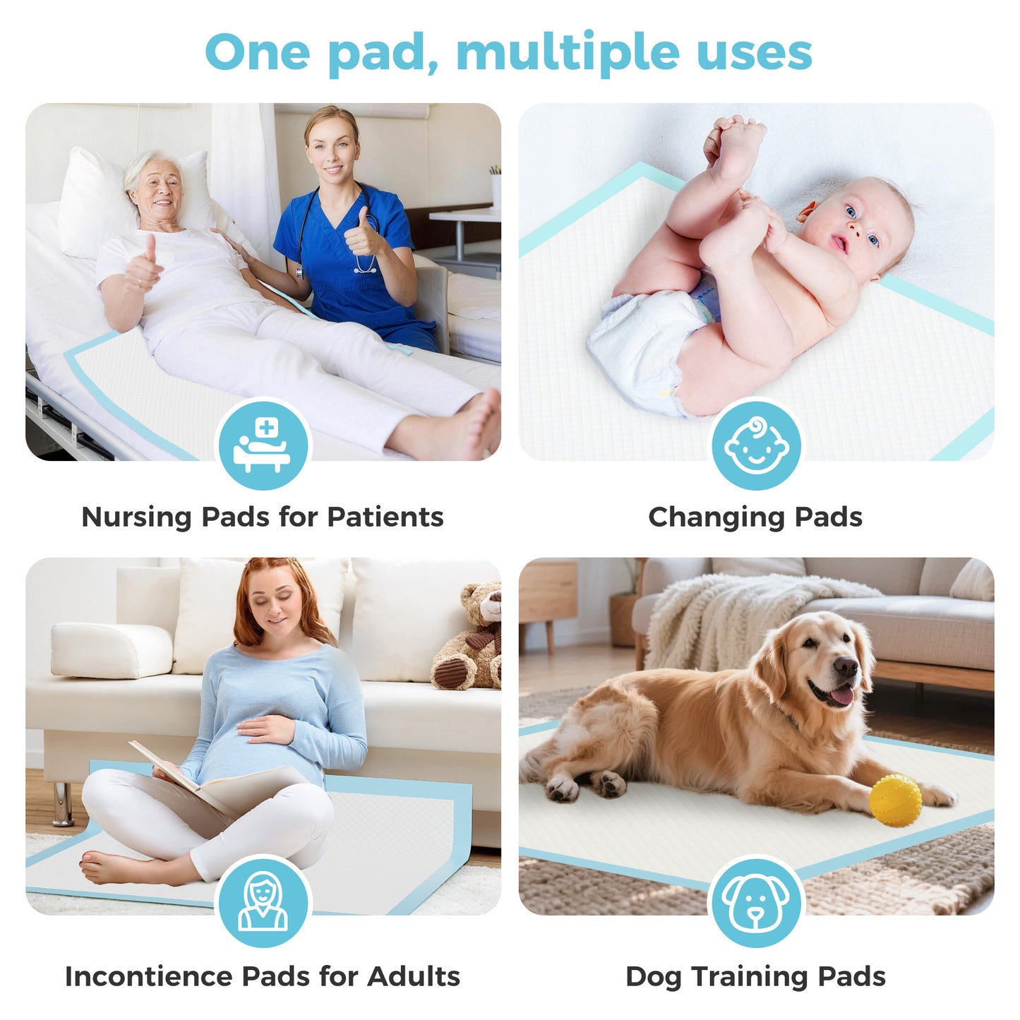 COSYWILL Bed Pads,23'' x 36'' Incontinence Bed Pads for Adults, Disposable Underpads with Adhesive Strip,30 Count