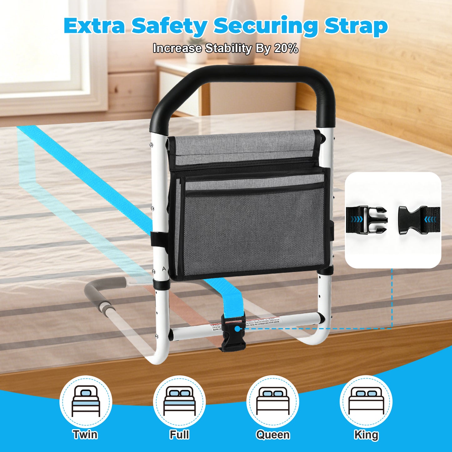 COSYWILL Bed Rails for Adults, Adjustable Bed Cane for Seniors, Bed Assist Rail with Non-Slip Handle & Storage Pocket Supports up to 330 lbs