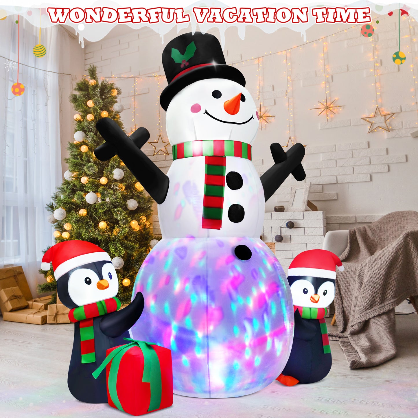 Yexmas 6FT Christmas Snowman Inflatables,Outdoor Snowman Decor with Penguins & Gift Boxes,Xmas Blow Up Yard Inflatables for Party Indoor Garden Lawn Decor