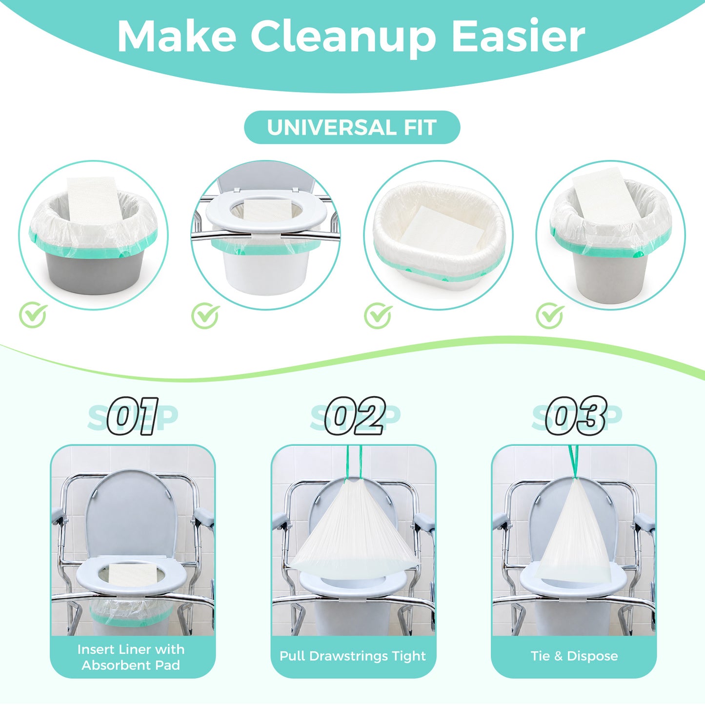 COSYWILL 100 Count Commode Liners with Absorbent Pads,Disposable Bedside Commode Bags,Leak-Proof Portable Toilet & Bedpan Liners,Lavender Scented