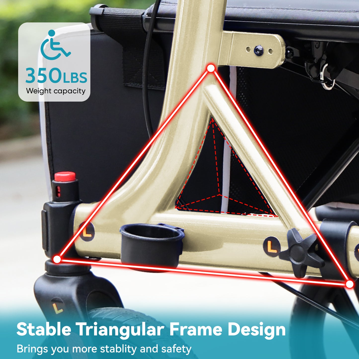COSYWILL Walker with Seat,Foldable Rollator Walker,10" Wheels,Height Adjustable,Removable Back Support, 300 lbs,Champagne