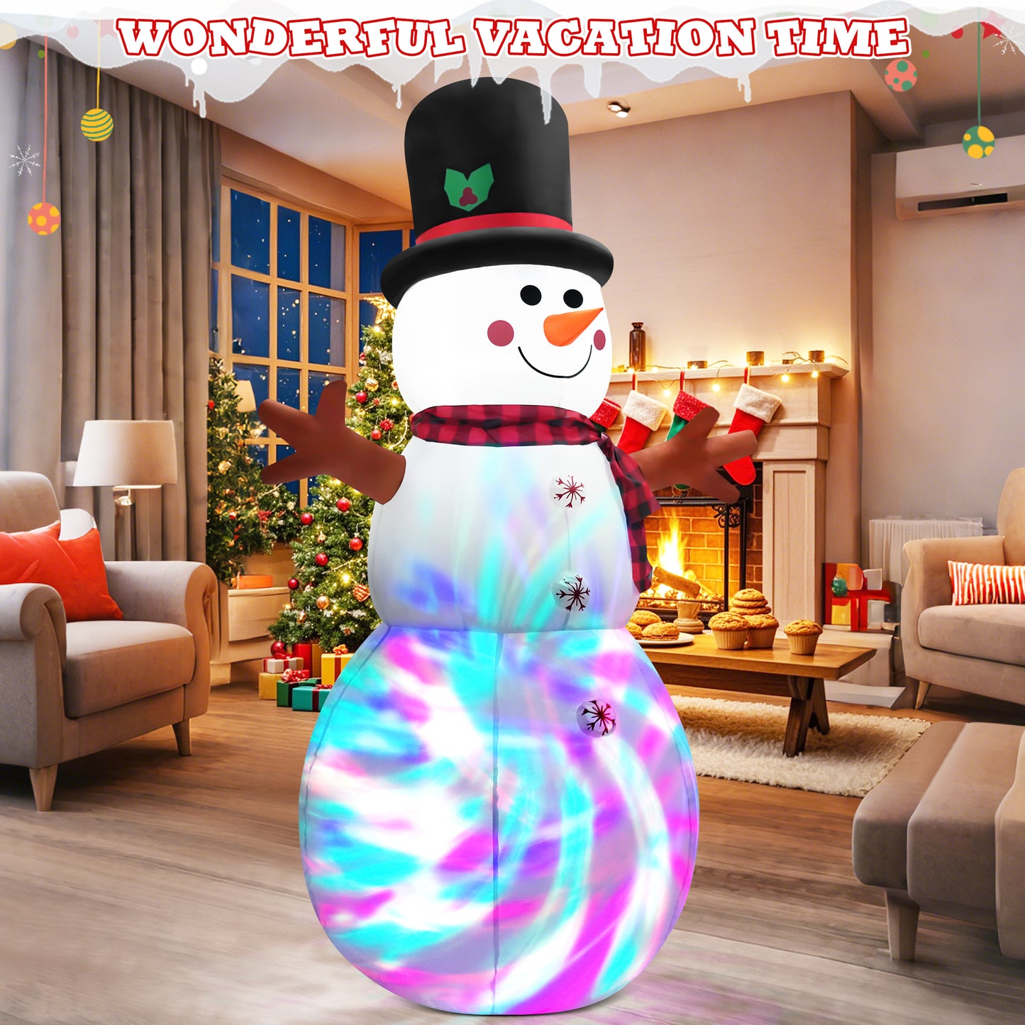 IZNEN 6FT Christmas Inflatable Outdoor Decoration Snowman, Built-in Rotating Disco Light,Blow Up Snow Man Wear Magic Hat Yard Decor for Xmas Holiday Lawn Yard Garden