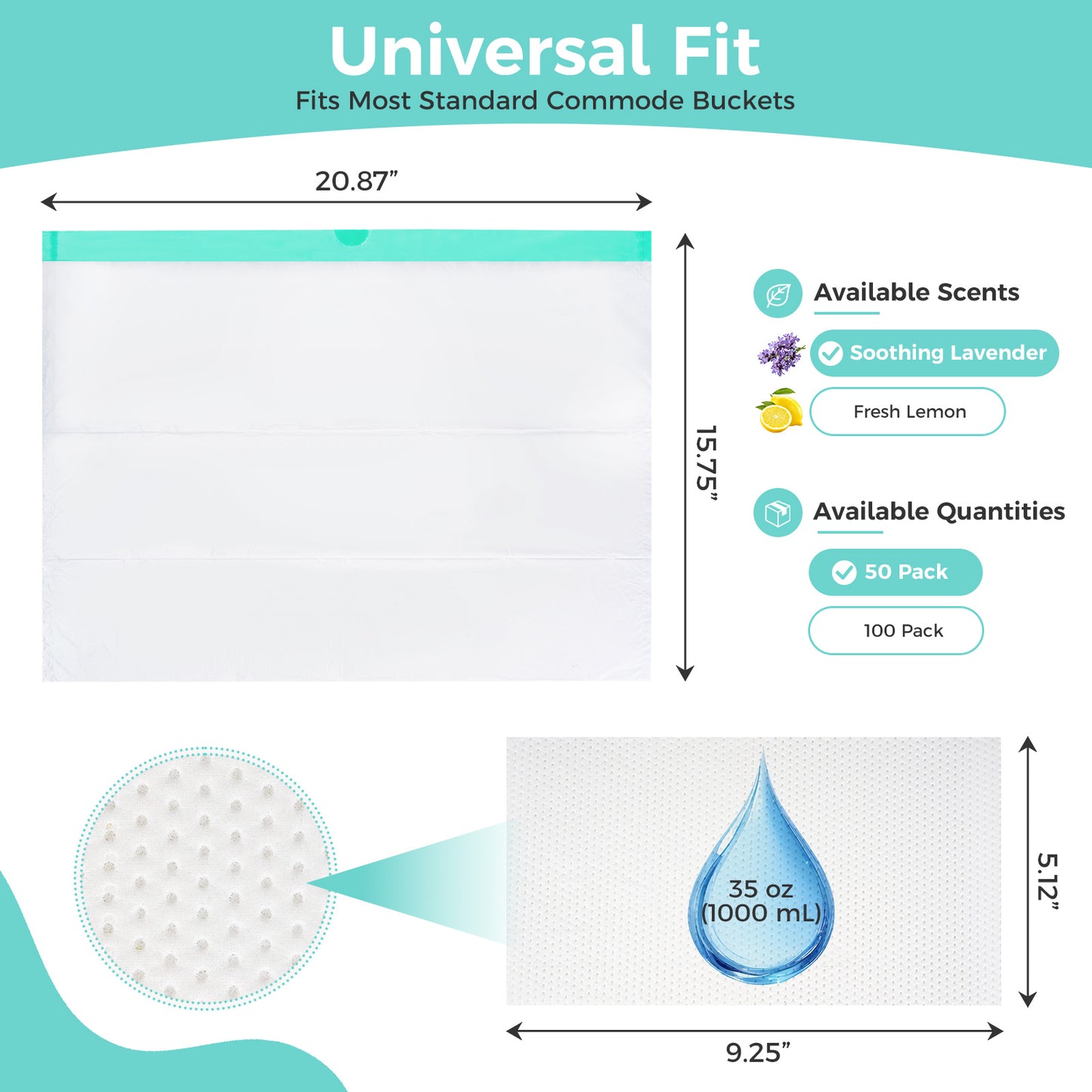 COSYWILL 100 Count Commode Liners with Absorbent Pads,Disposable Bedside Commode Bags,Leak-Proof Portable Toilet & Bedpan Liners,Lavender Scented
