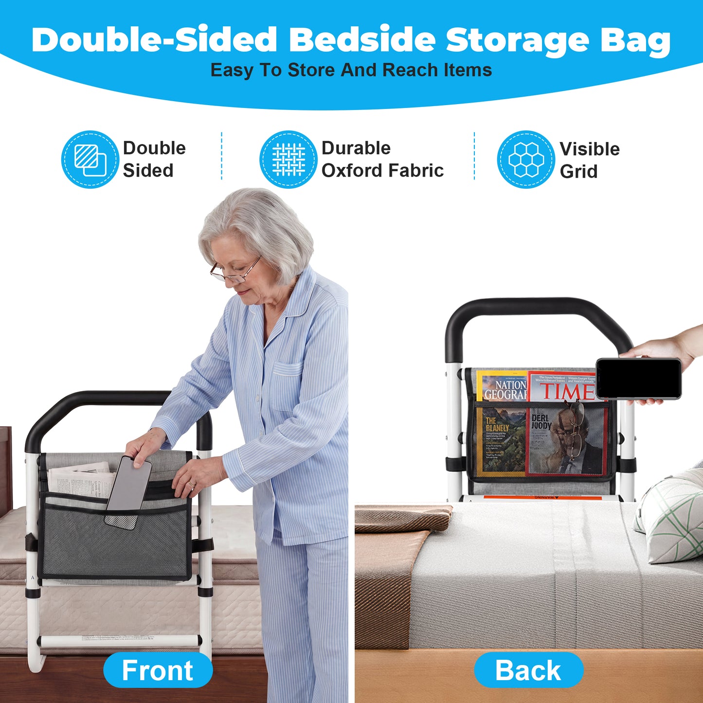 COSYWILL Bed Rails for Adults, Adjustable Bed Cane for Seniors, Bed Assist Rail with Non-Slip Handle & Storage Pocket Supports up to 330 lbs