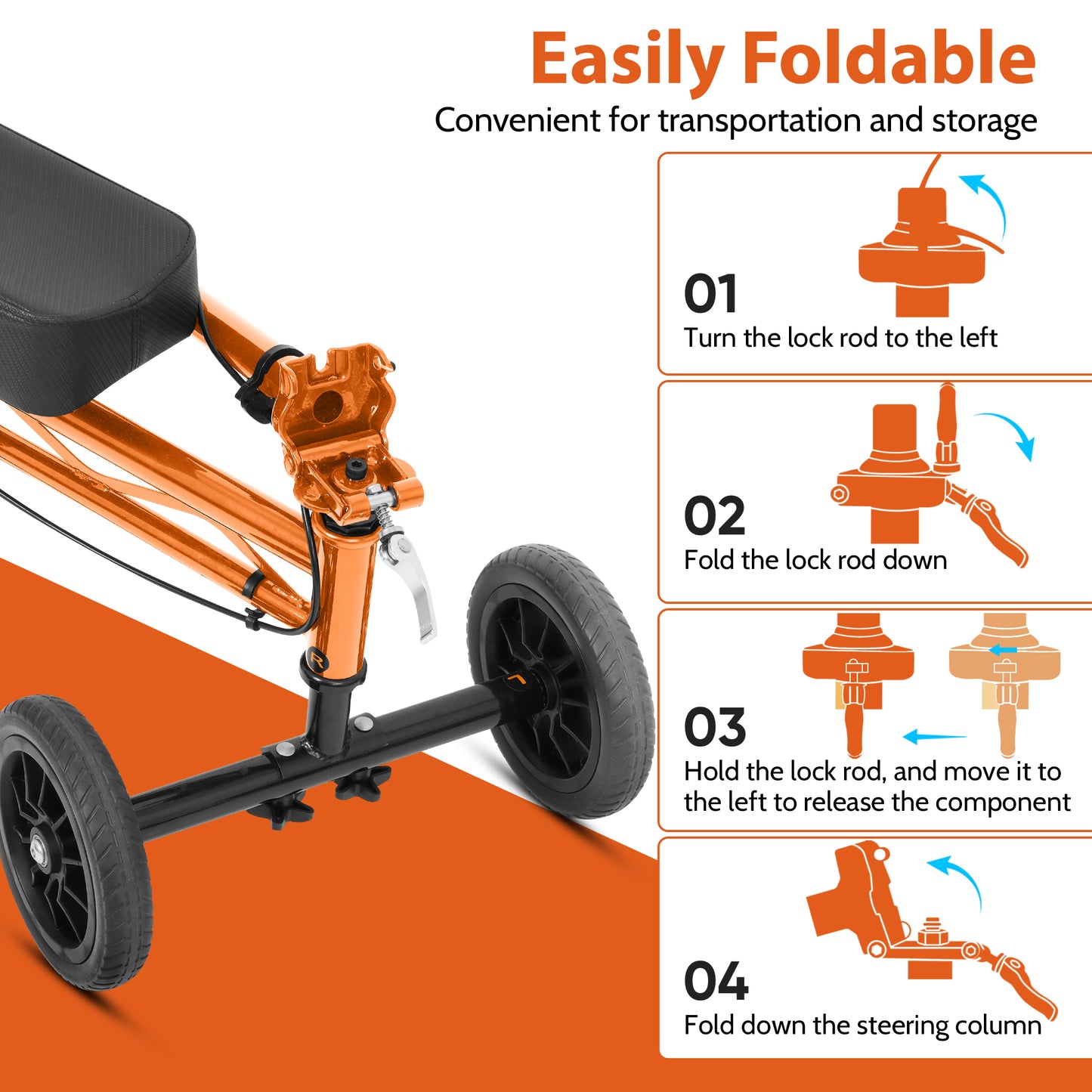 COSYWILL Knee Scooter,Economy Knee Walker with Dual Braking System,Foldable Scooter for Foot Injuries,Compact Crutches Alternative,Orange