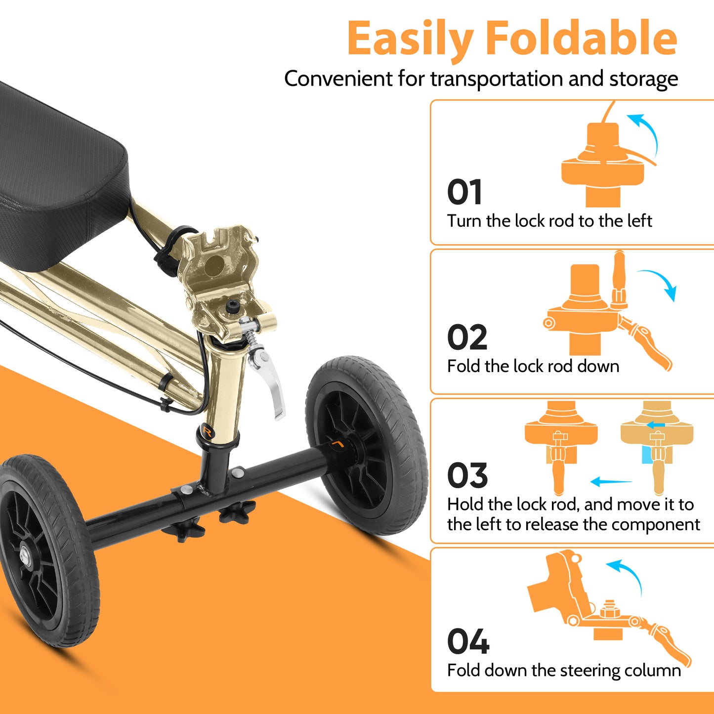 COSYWILL Knee Scooter,Economy Knee Walker with Dual Braking System,Foldable Scooter for Foot Injuries,Compact Crutches Alternative,Champagne Gold