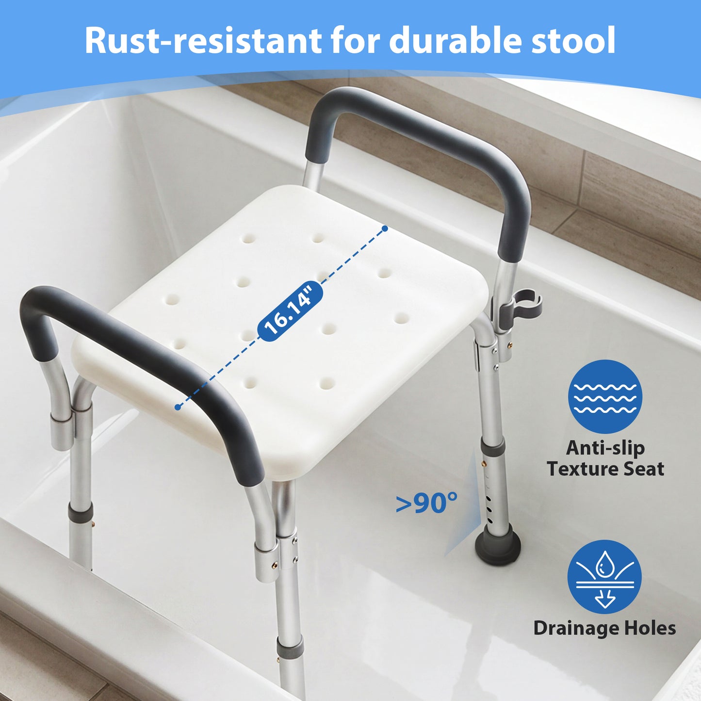 COSYWILL Shower Chair with Arms, Adjustable Height Bath Seat for inside shower or tub, Shower stools for Elderly, 330 lbs Capacity, Silver