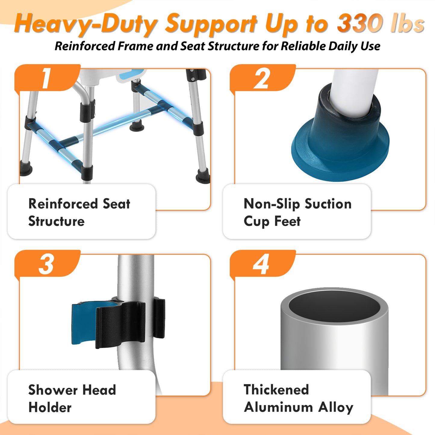 COSYWILL U-Shaped Shower Chair,Aluminum Adjustable Heigh Bath Chair with Back and Arms,Heavy Duty Shower Tool for Elderly Disabled Adults