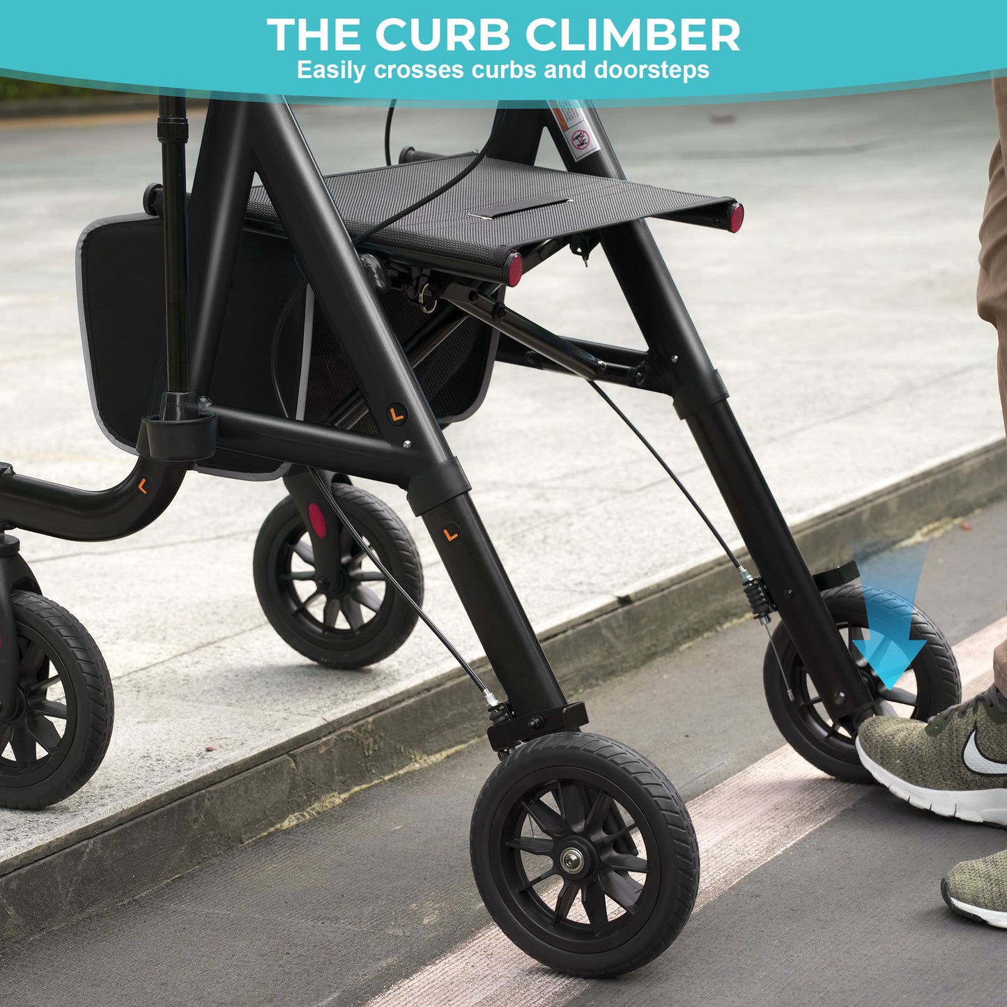 COSYWILL Aluminum Rollator Walker with Seat,Height Adjustable Mobility Walker with 8" Wheels,350 lb Weight Capacity,Black