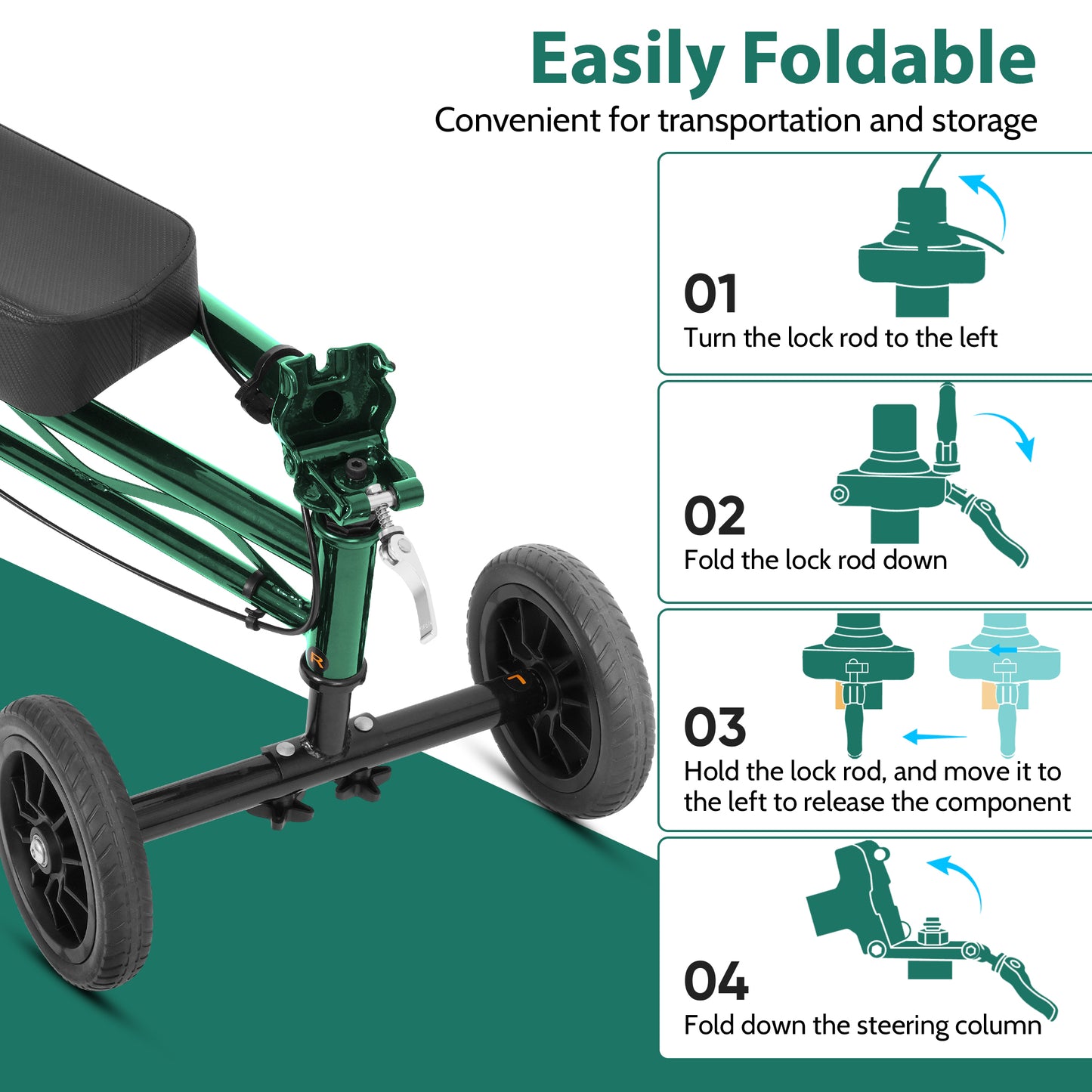 COSYWILL Knee Scooter,Economy Knee Walker with Dual Braking System,Foldable Scooter for Foot Injuries,Compact Crutches Alternative,Green