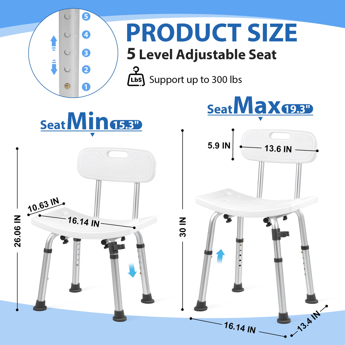 MoveEase Shower Chair with Back, Height Adjustable Bath Seat, Non-Slip Bathroom Stool for Bathtub and Shower, Supportive Mobility Aid