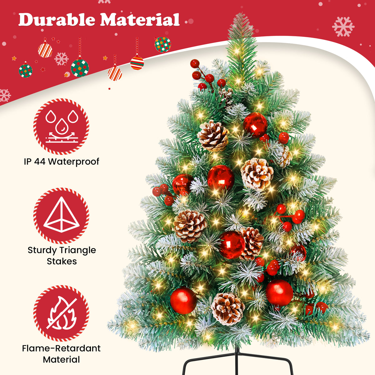 Yexmas 2PCS Small Outdoor Christmas Trees with LED Lights,30" Artificial Xmas Decora for Porch,Yard,Pathway,Garden,PVC