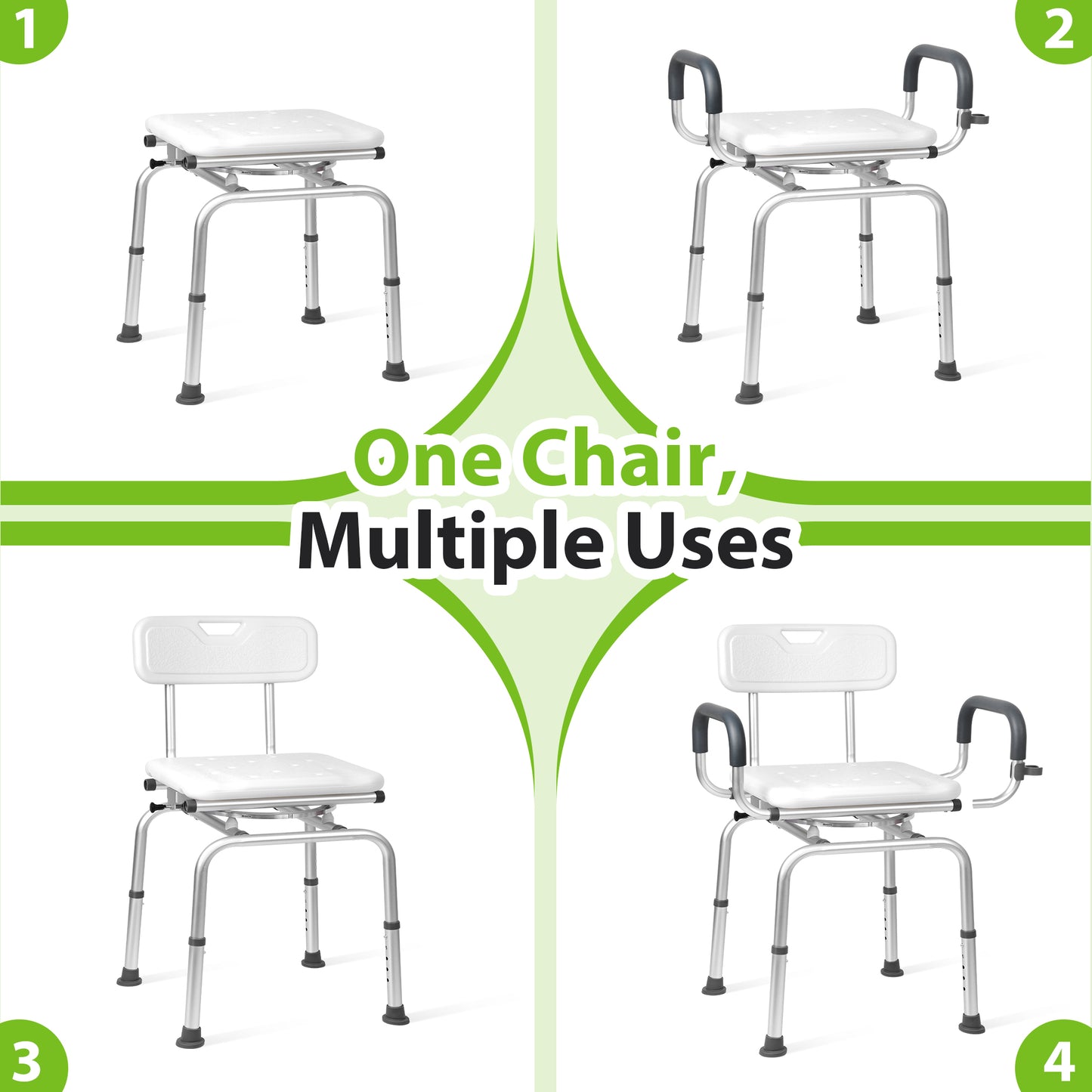 COSYWILL 360° Swivel Shower Chair,Adjustable Shower Stool for Inside Shower with Back and Arms,Heavy Duty Shower Bench for Elderly Disabled Adults,White