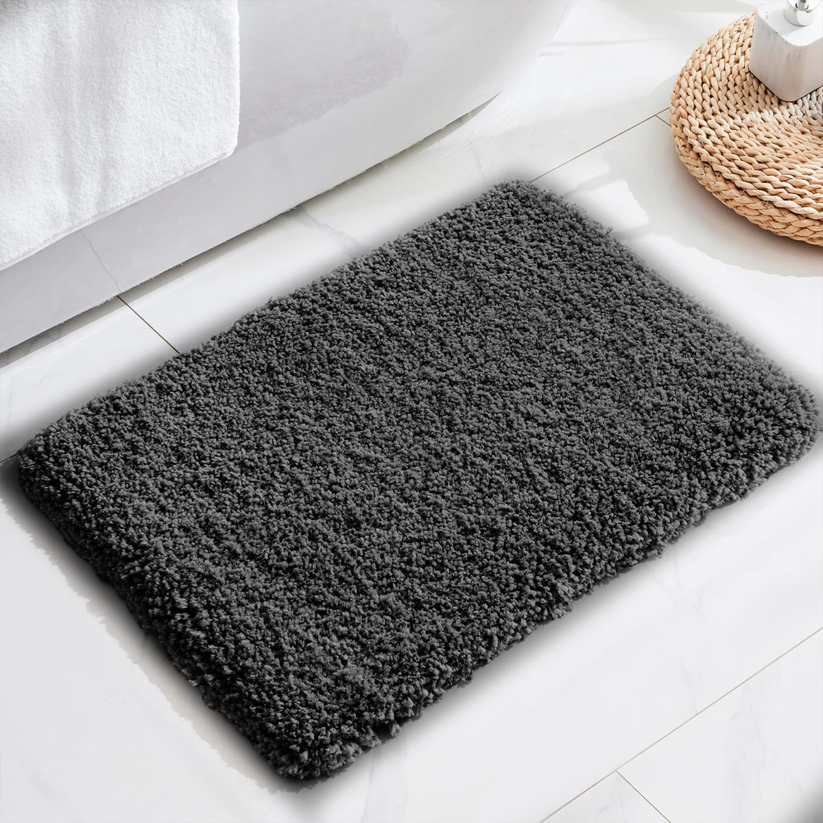 CozyDesg 24" x 16" Bathroom Rug, Soft Absorbent Small Bathroom Rug,Fluffy Shower Mat Outside,Non-Slip Washable Bath Mat for Bathroom Floor Sink,Black