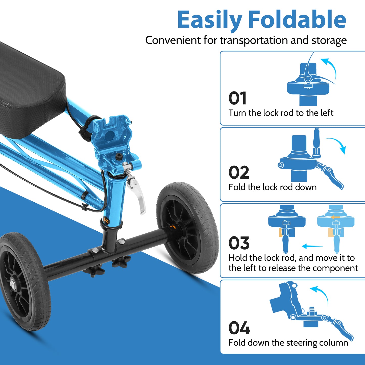 COSYWILL Knee Scooter,Economy Knee Walker with Dual Braking System,Foldable Scooter for Foot Injuries,Compact Crutches Alternative,Light Blue
