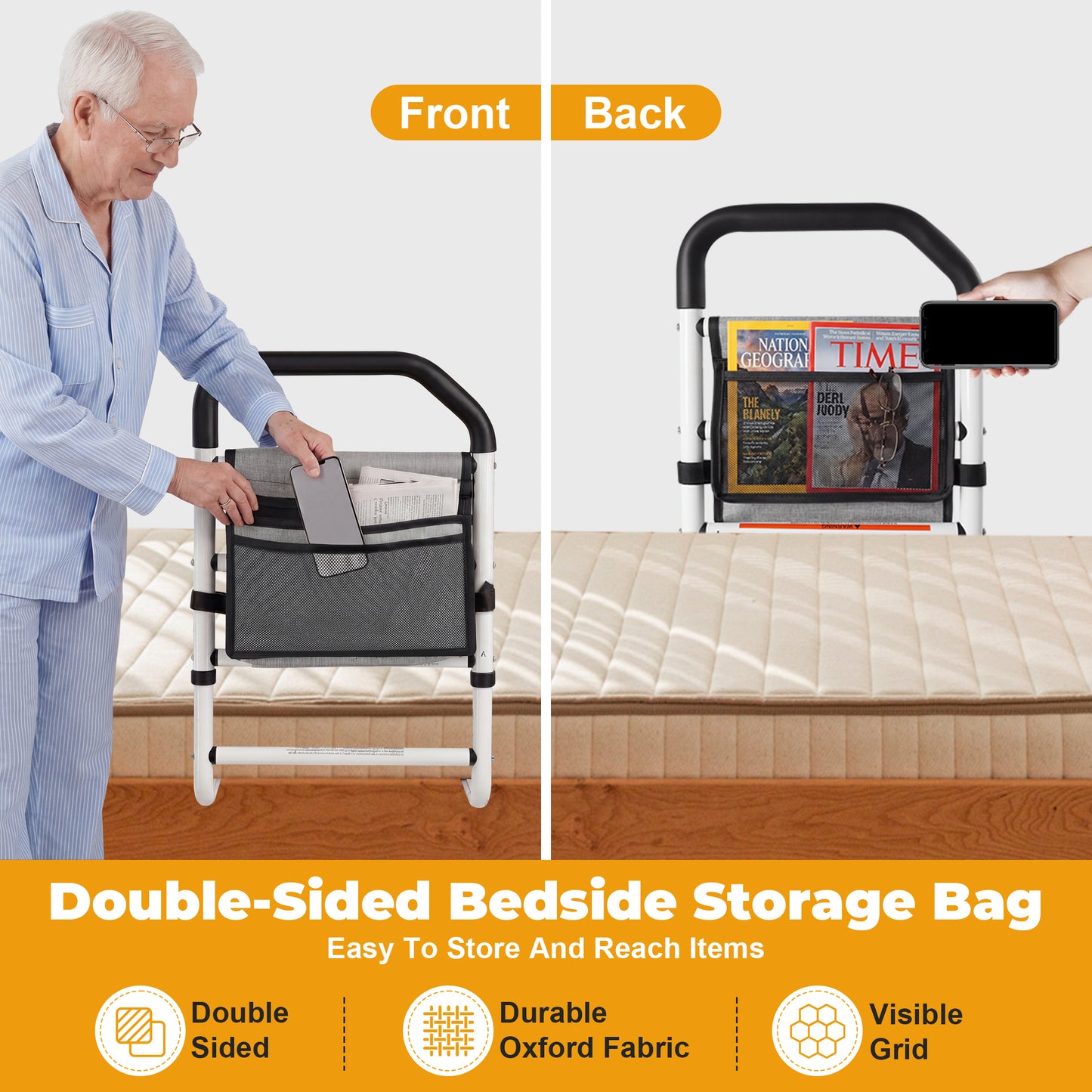 COSYWILL Bed Rails for Adults, Adjustable Bed Cane for Seniors, Bed Assist Rail with Non-Slip Handle & Storage Pocket Supports up to 330 lbs
