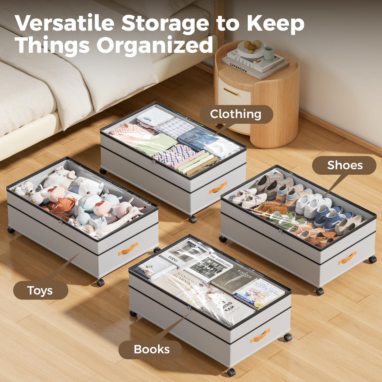 YOUPINS XXXL 100L Under Bed Storage with Wheels,2 Pack Under Bed Storage Containers,Storage Bins with Lids for Clothes Shoes Blankets,Gray