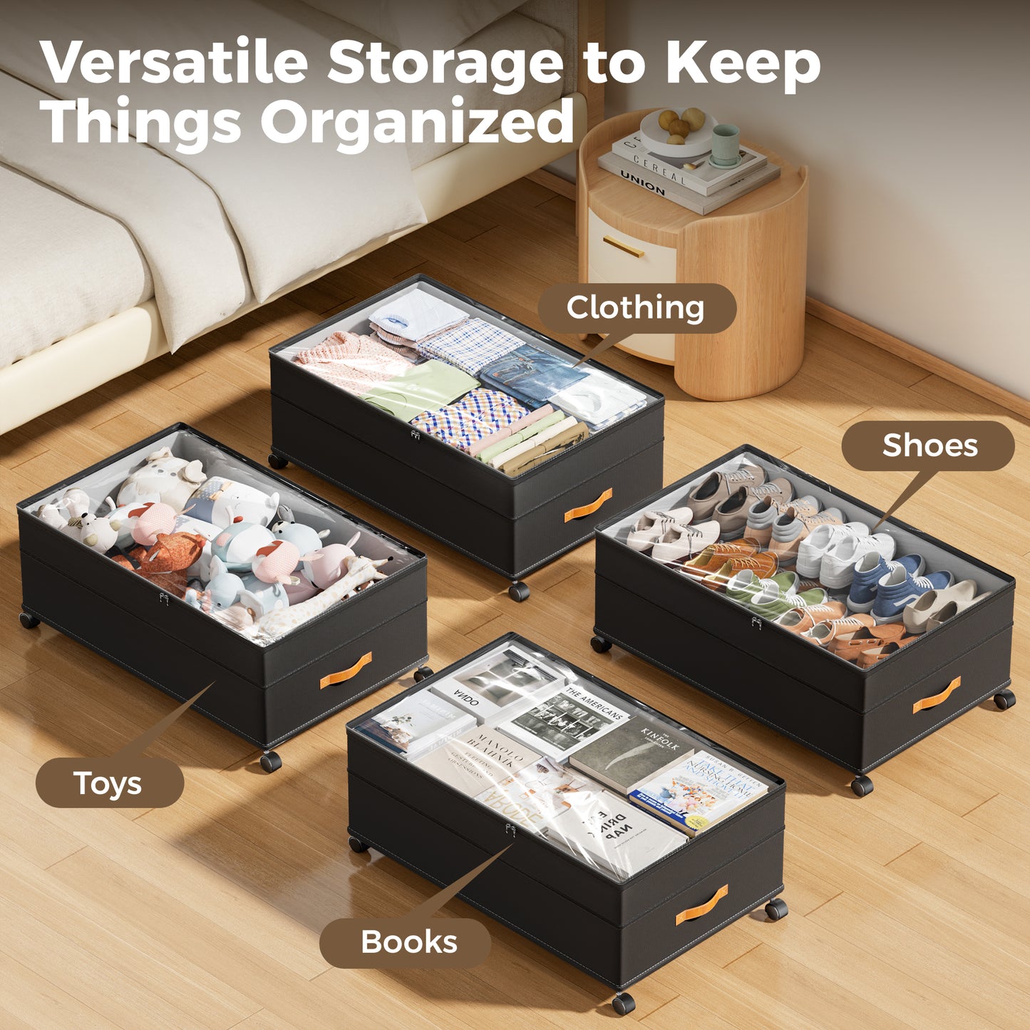 YOUPINS XXXL 100L Under Bed Storage with Wheels,2 Pack Under Bed Storage Containers,Storage Bins with Lids for Clothes Shoes Blankets,Black