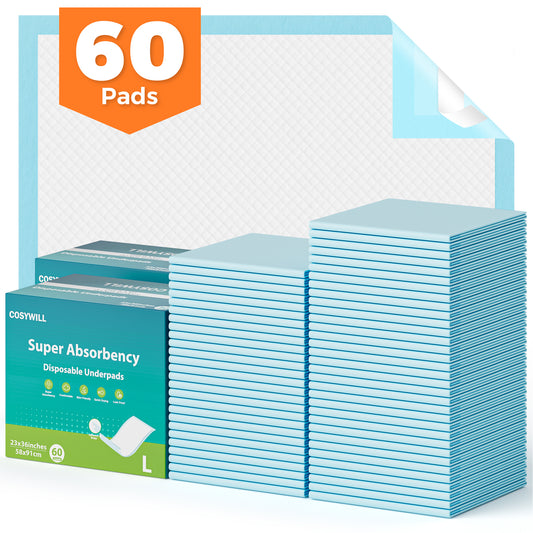 COSYWILL Bed Pads,23'' x 36'' Incontinence Bed Pads for Adults, Disposable Underpads with Adhesive Strip,60 Count