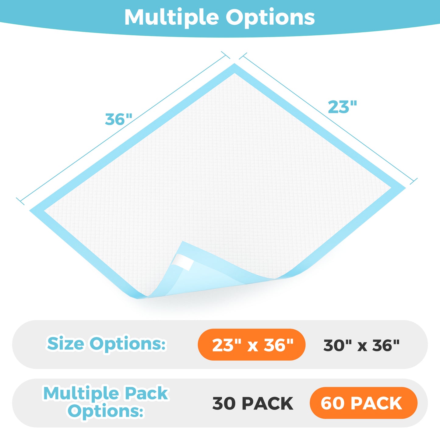 COSYWILL Bed Pads,23'' x 36'' Incontinence Bed Pads for Adults, Disposable Underpads with Adhesive Strip,60 Count