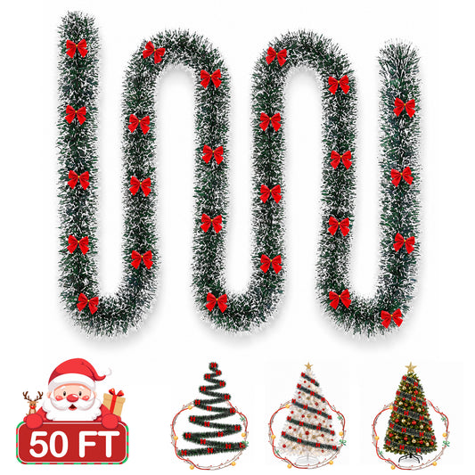 Yexmas Christmas Garland,Christmas Tinsel Garland with 30 Red Bows,Garland Christmas Decorations for Outdoor、Indoor、Holiday Party,Black & White