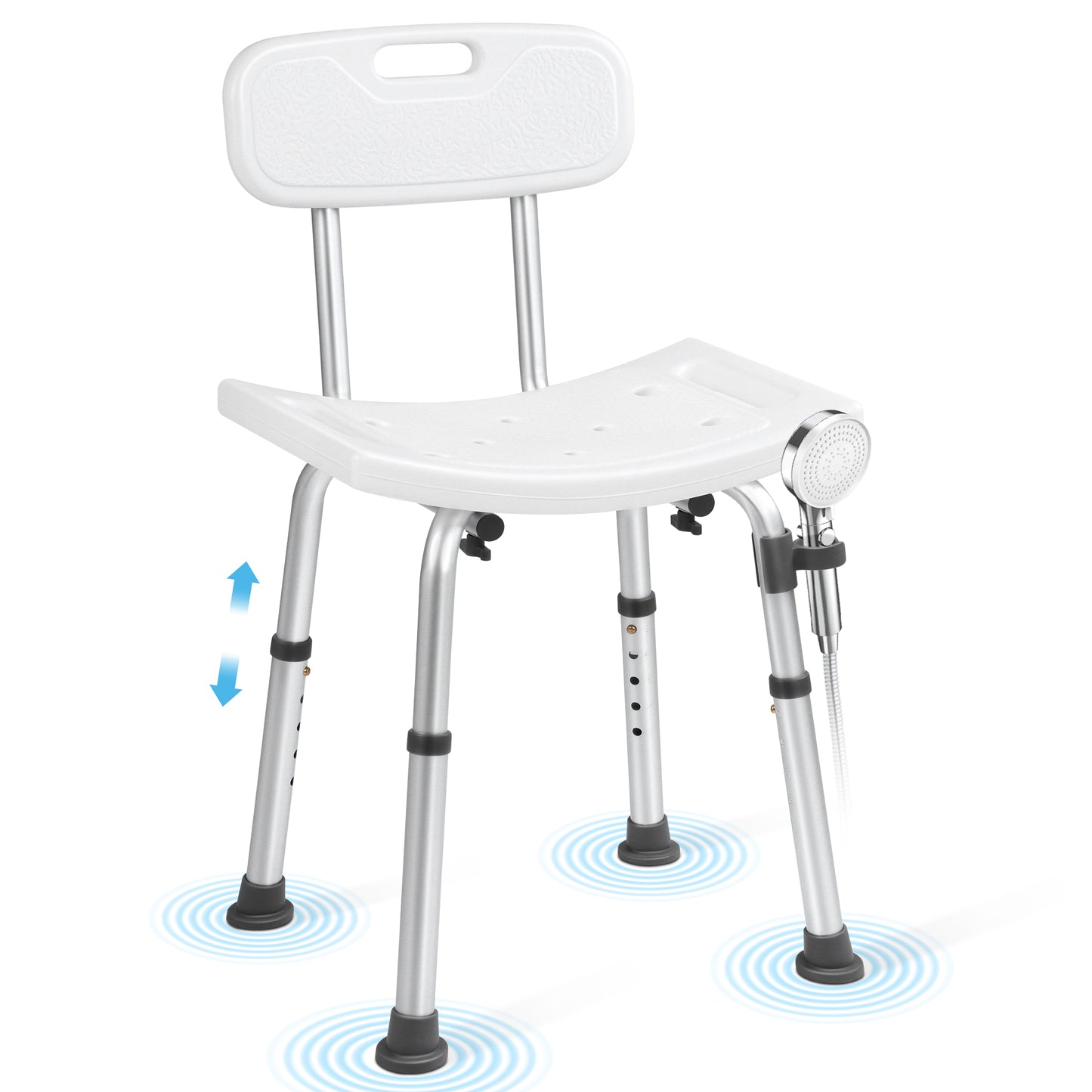 MoveEase Shower Chair with Back, Height Adjustable Bath Seat, Non-Slip Bathroom Stool for Bathtub and Shower, Supportive Mobility Aid