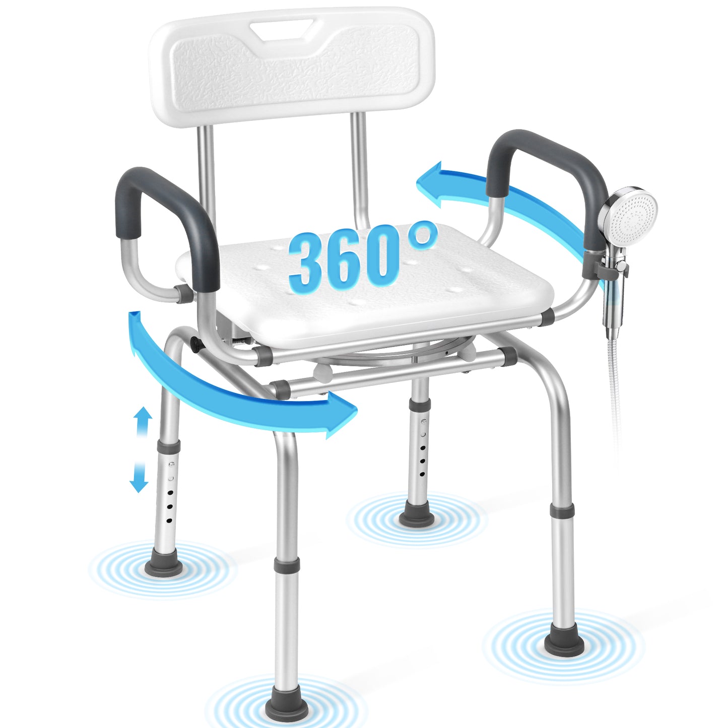 COSYWILL 360° Swivel Shower Chair,Adjustable Shower Stool for Inside Shower with Back and Arms,Heavy Duty Shower Bench for Elderly Disabled Adults,White