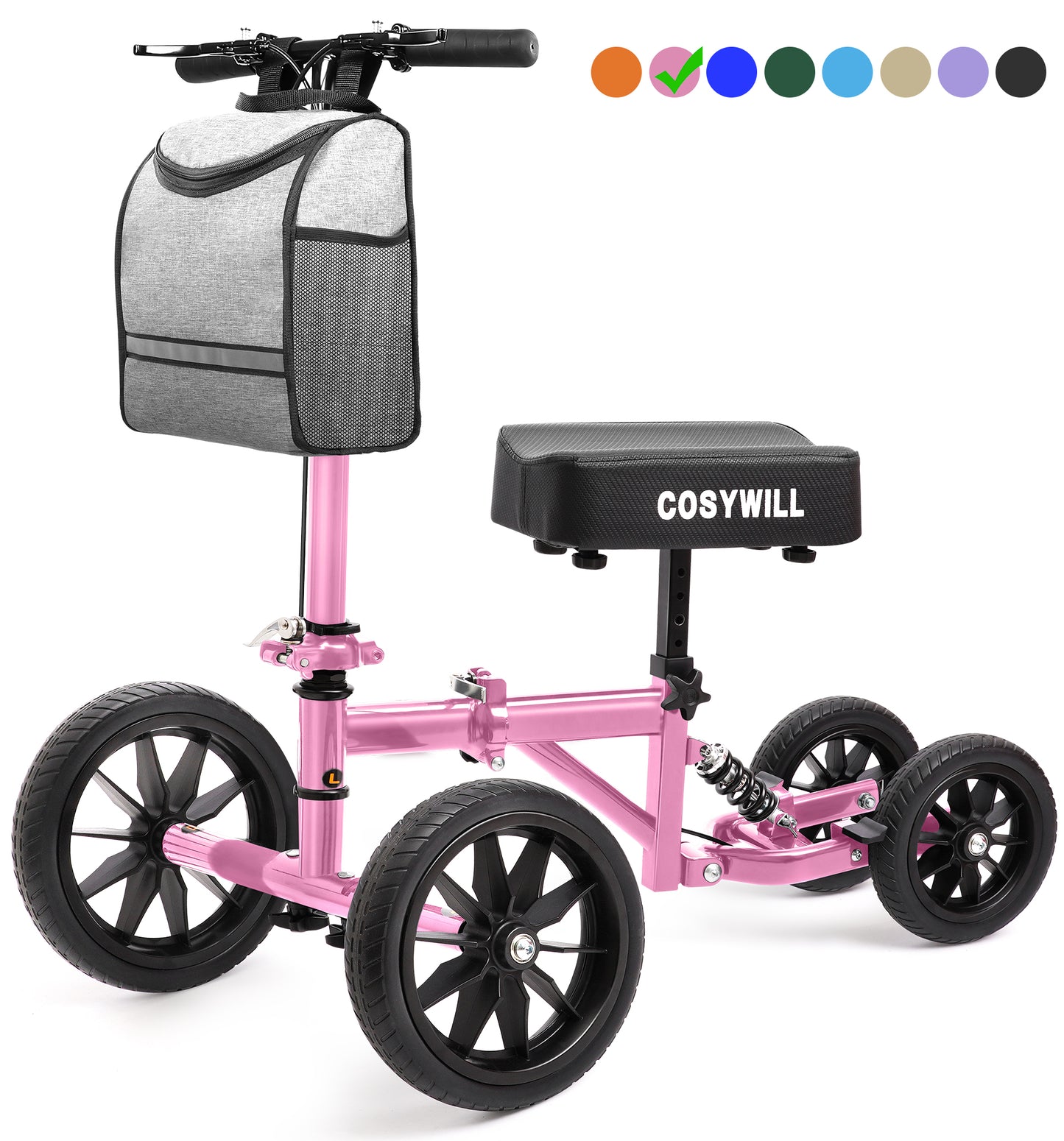 COSYWILL All Terrain Knee Scooter,Knee Walker Scooter for Foot Injuries,Adults Roller Scooter for with 10“ TPU Wheel,Compact Crutches Alternative,Pink