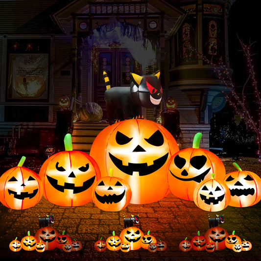 IZNEN 8.1ft Halloween Inflatable Blow Up Pumpkin Decoration,7 Glitter Pumpkins with Black Cat,Built-in LED Lights for Halloween Holiday,Yard,Garden,Lawn