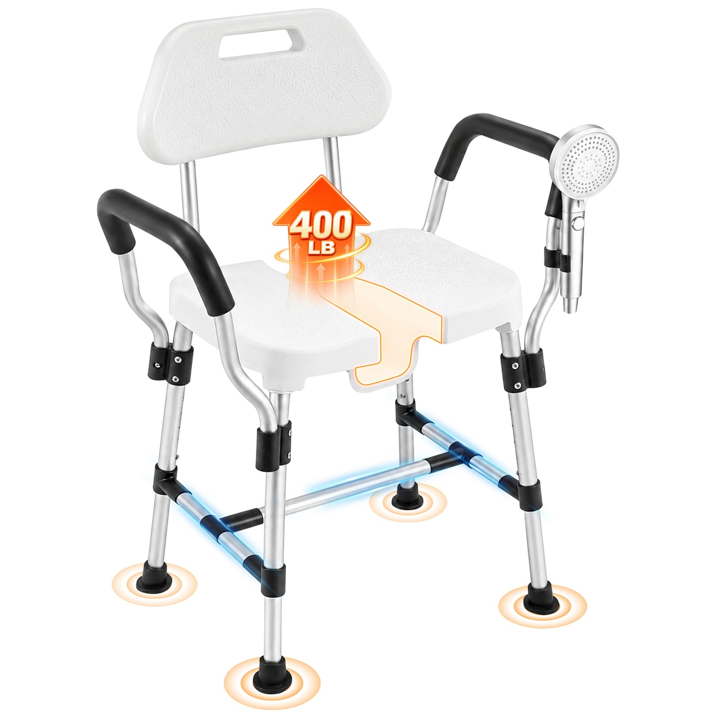 COSYWILL U-Shaped Shower Chair,Aluminum Adjustable Heigh Bath Chair with Back and Arms,Heavy Duty Shower Tool for Elderly Disabled Adults