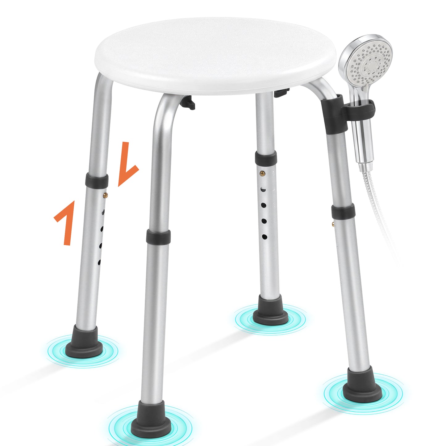 COSYWILL Round Shower Stool,Adjustable Shower Seat with Shower Head Holder, Aluminum Shower Chair for Seniors and Disabled,, 300 lbs