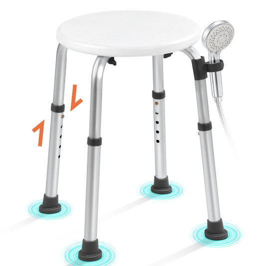 COSYWILL Round Shower Stool,Adjustable Shower Seat with Shower Head Holder, Aluminum Shower Chair for Seniors and Disabled,, 300 lbs