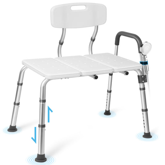 COSYWILL Transfer Bench for Bathtubs and Showers, Adjustable Shower Chair with Backrest ,Slip-Resistant, 400 lb. Weight Capacity,White
