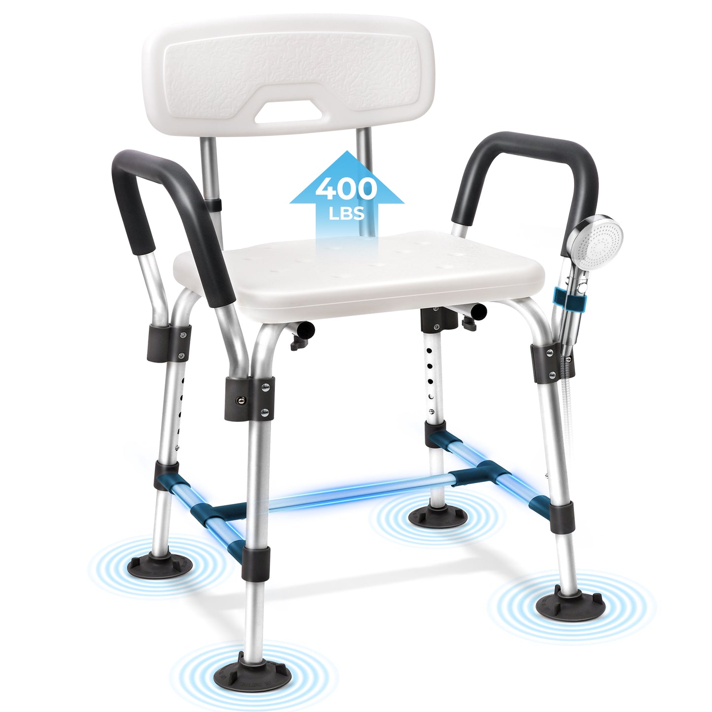 COSYWILL Shower Chair for Inside Shower,Bath Chair with Arms and Back,Heavy Duty Safety Shower Bench with Height Adjustable Bath Seat,White