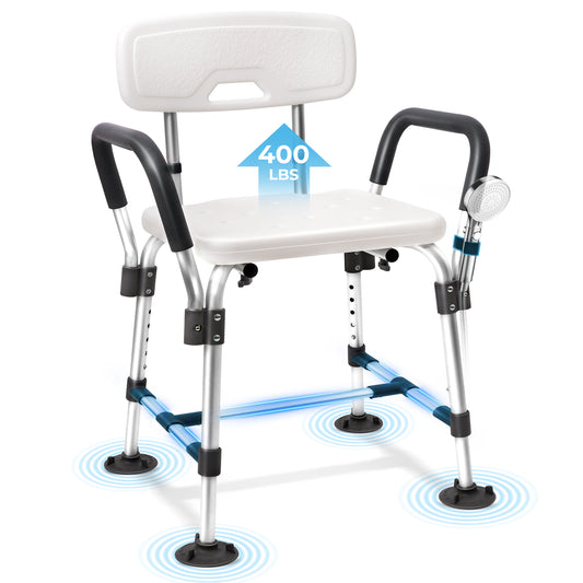 COSYWILL Shower Chair for Inside Shower,Bath Chair with Arms and Back,Heavy Duty Safety Shower Bench with Height Adjustable Bath Seat,White